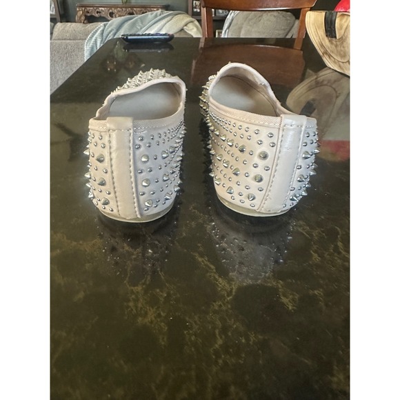 Zigi Soho Studded Smoking Loafers Nude Beige Silver Spiked Flats Shoes - Picture 3 of 7